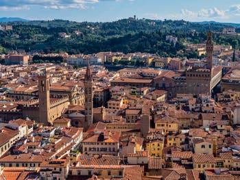 View of Florence, Bargello Museum, Badia Fiorentina Church and Palazzo Vecchio, from Brunelleschi's Dome
