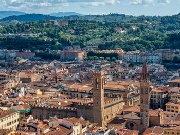 View of Florence, Bargello Museum and Badia Fiorentina Church and Bell Tower, from Brunelleschi's Dome