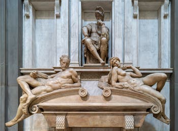 Michelangelo, Dawn, Dusk and Lorenzo de Medici Duke of Urbino, New Sacristy Medici in Florence