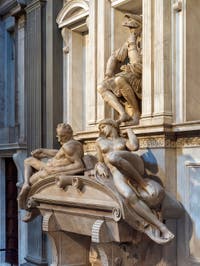 Michelangelo, Dawn, Dusk and Lorenzo de Medici Duke of Urbino's Tomb, New Sacristy Medici in Florence