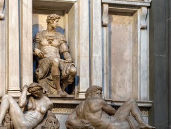 Michelangelo, Giuliano de Medici Duke of Nemours, New Sacristy in Florence Italy