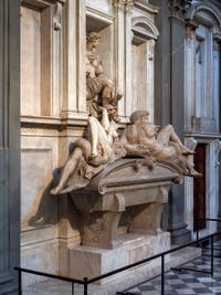 Michelangelo, Night and Day and Giuliano de Medici Duke of Nemours, New Sacristy in Florence