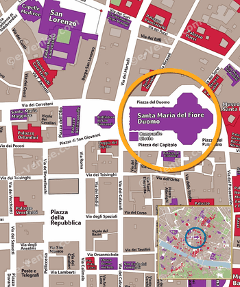 Location map of the Duomo Cathedral in Florence