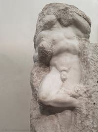 Michelangelo, Awakening Slave Prisoner, marble sculpture for Pope Julius II's Tomb, Accademia Gallery in Florence in Italy