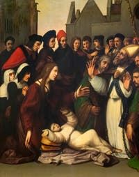 Ridolfo del Ghirlandaio, Saint Zenobus resurrects a young man, at Accademia Gallery in Florence Italy