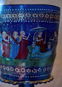Angelo Barovier, Triumph of Virtue Barovier Cup, in enamelled Murano glass, second half of the 15th century, Bargello Museum in Florence, Italy