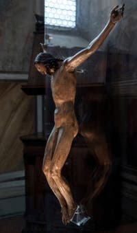 Michelangelo Buonarroti, Crucifix, polychrome wood, Bargello Museum in Florence Italy