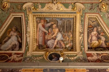 Giorgio Vasari, Brunelleschi and Ghiberti present Cosimo the Elder a model of the church of San Lorenzo, Palazzo Vecchio in Florence, Italy