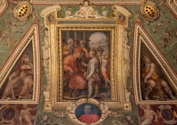 Giorgio Vasari, Cosimo the Elder reveals to Sante Bentivoglio his origin to govern Bologna, Palazzo Vecchio in Florence, Italy