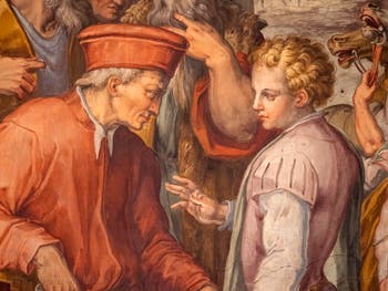 Giorgio Vasari, Cosimo the Elder reveals to Sante Bentivoglio his origin to govern Bologna, Palazzo Vecchio in Florence, Italy