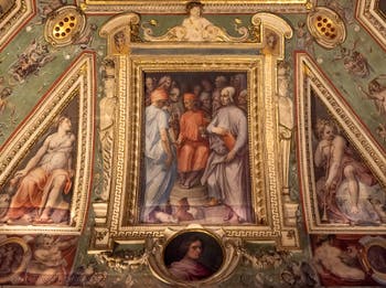 Giorgio Vasari, Cosimo the Elder surrounded by scholars and artists, Palazzo Vecchio in Florence, Italy