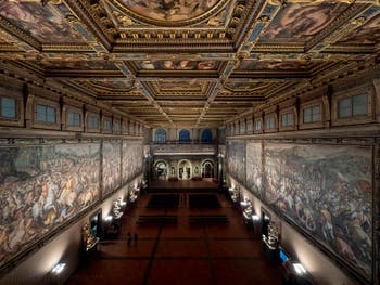 Hall and Ceiling of the Five Hundred Hall of Palazzo Vecchio in Florence Italy