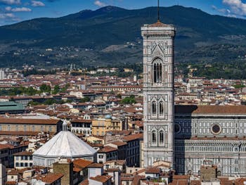 The Baptistery and Giotto Bell Tower in Florence seen from the Palazzo Vecchio tower