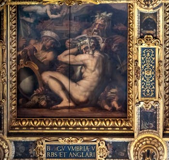 Giorgio Vasari and Giovanni Stradano, Allegory of Borgo San Sepolcro and Anghiari, Ceiling of the Hall of Five Hundred of Palazzo Vecchio in Florence