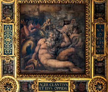 Giorgio Vasari, Giovanni Stradano and Jacopo Zucchi, Allegory of Chianti, Ceiling of the Hall of Five Hundred of Palazzo Vecchio in Florence