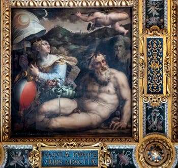 Giorgio Vasari and Giovanni Stradano, Allegory of Fiesole, Ceiling of the Hall of Five Hundred of Palazzo Vecchio in Florence