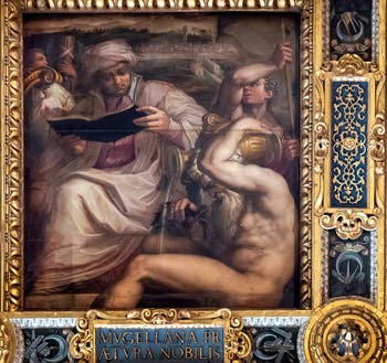 Giorgio Vasari and Giovanni Stradano, Allegory of Mugello, Ceiling of the Hall of Five Hundred of Palazzo Vecchio in Florence