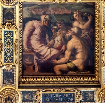Giorgio Vasari and Giovanni Stradano, Allegory of San Giovanni Valdarno, Ceiling of the Hall of Five Hundred of Palazzo Vecchio in Florence