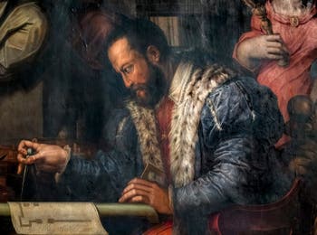 Giorgio Vasari and Giovanni Stradano, The Duke Cosimo I of Medici studies the capture of Siena, Ceiling of the Hall of Five Hundred of Palazzo Vecchio in Florence in Italy