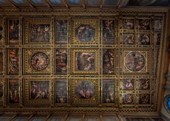 Paintings of the Ceiling of the Hall of Five Hundred of the Palazzo Vecchio in Florence in Italy