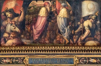 Giorgio Vasari and Giovanni Stradano, Union of Florence and Fiesole, Ceiling of the Hall of Five Hundred of Palazzo Vecchio in Florence